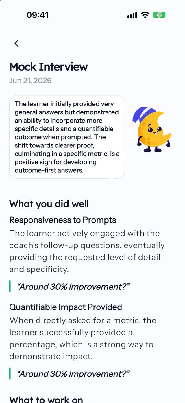 Clario mock interview feedback report